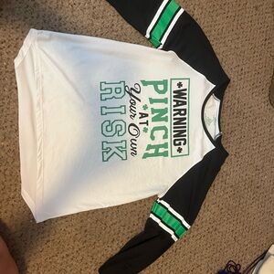 Warning Graphic Long Sleeve Tee - Black, White, and Green